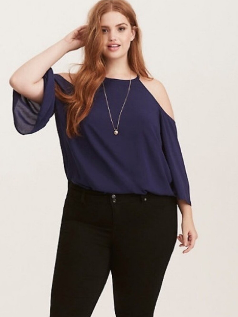 Torrid Navy Cold-Shoulder Blouse